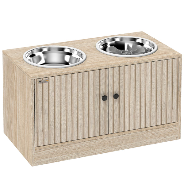Hundefutterstation mit Schrank und 2 Edelstahlnäpfen für grosse Hunde Holz