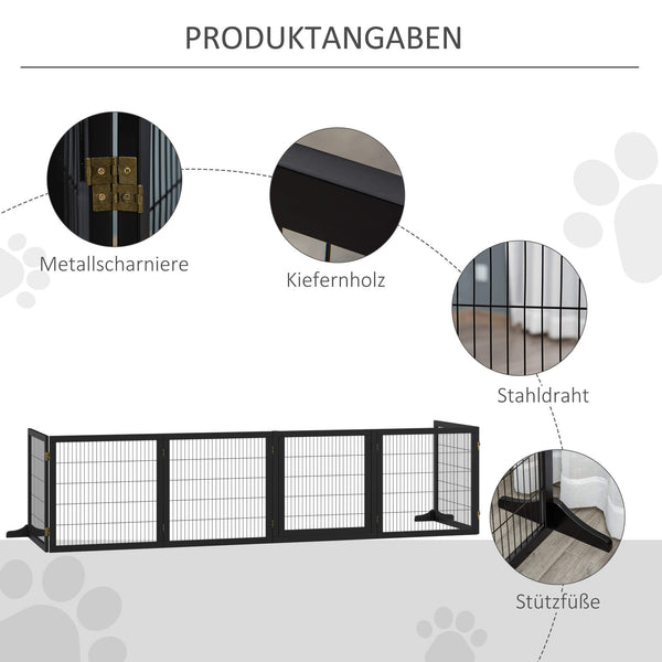 Hundegitter klappbar extra breit für innen aus Holz schwarz