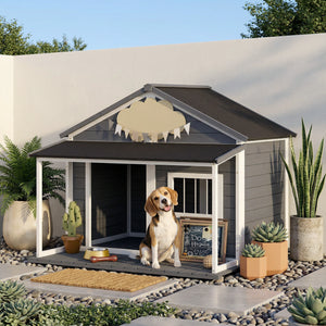 Hundehütte Outdoor wetterfest mit Veranda für grosse Hunde
