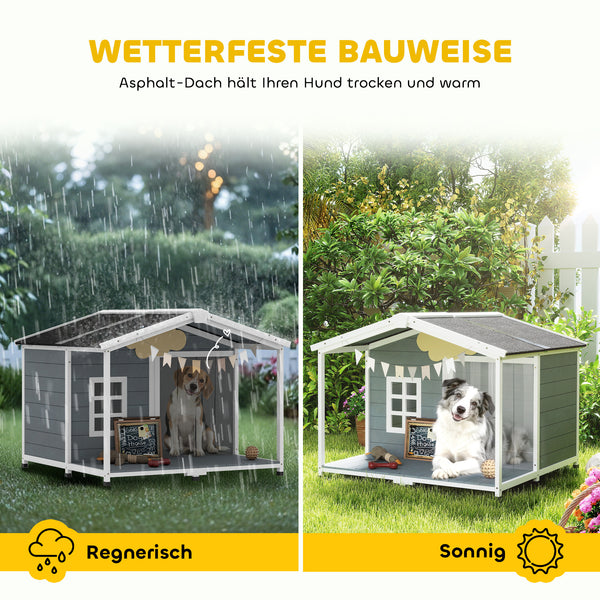 Hundehütte wetterfest erhöht mit Terrasse für mittlere Hunde aus Holz