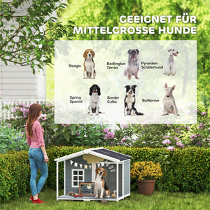 Hundehütte wetterfest erhöht mit Terrasse für mittlere Hunde aus Holz