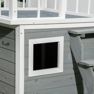 Hundehütte mit Dachterrasse und Treppe für draussen aus Holz