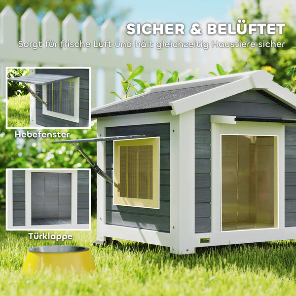 Hundehütte wetterfest mit Fenster und Boden aus Holz