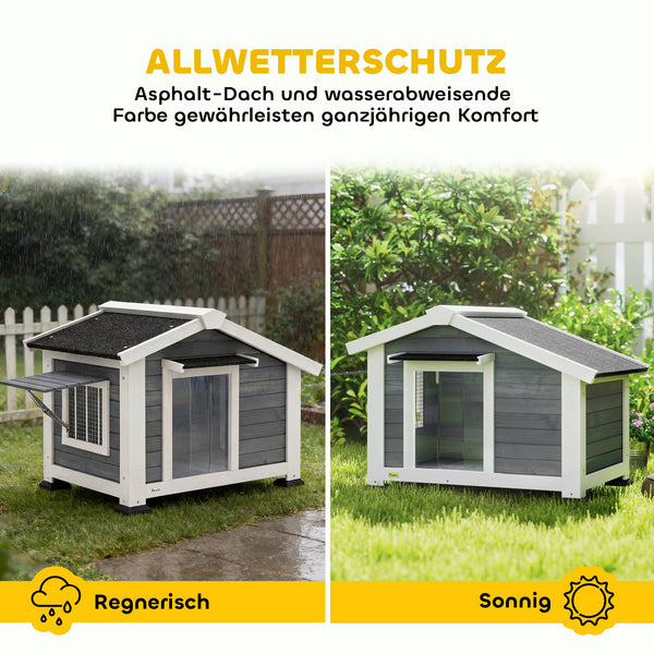 Hundehütte wetterfest mit Fenster und Boden aus Holz
