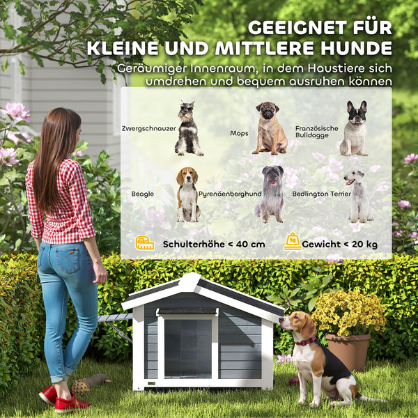 Hundehütte wetterfest mit Fenster und Boden aus Holz