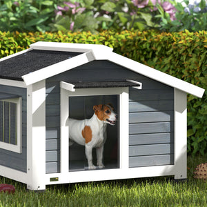Hundehütte wetterfest mit Fenster und Boden aus Holz