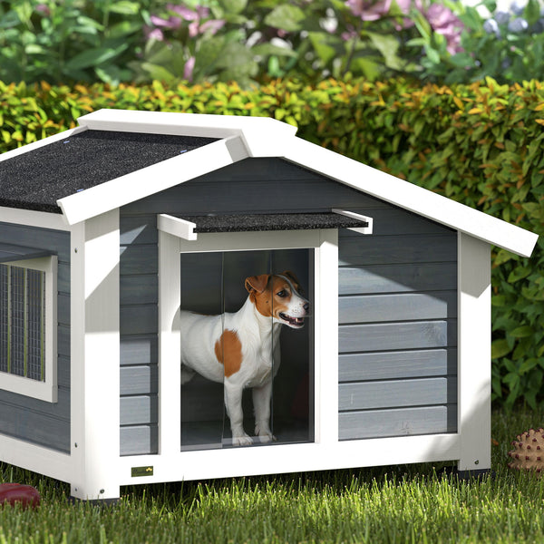 Hundehütte wetterfest mit Fenster und Boden aus Holz