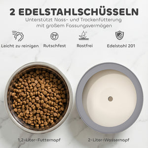 Hundenapf höhenverstellbar mit 2 Edelstahlnäpfen für Hunde