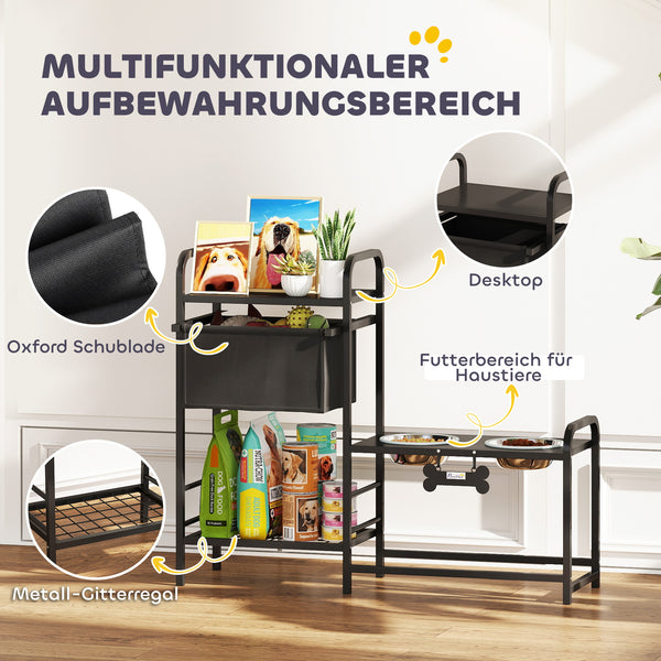 Hundenapf höhenverstellbar mit Stauraum und 2 Edelstahlnäpfen