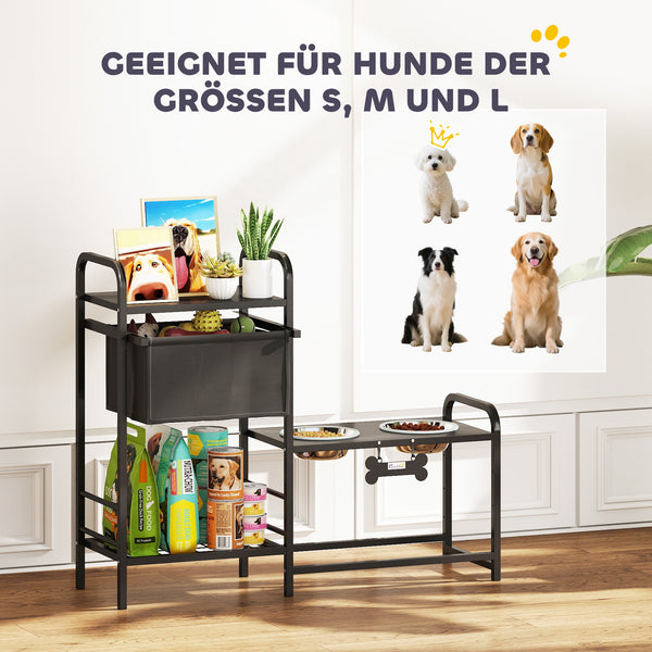 Hundenapf höhenverstellbar mit Stauraum und 2 Edelstahlnäpfen