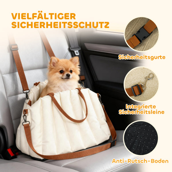 Hundetragetasche mit Gurt und Kissen für kleine Hunde cremeweiss