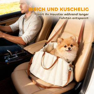 Hundetragetasche mit Gurt und Kissen für kleine Hunde cremeweiss