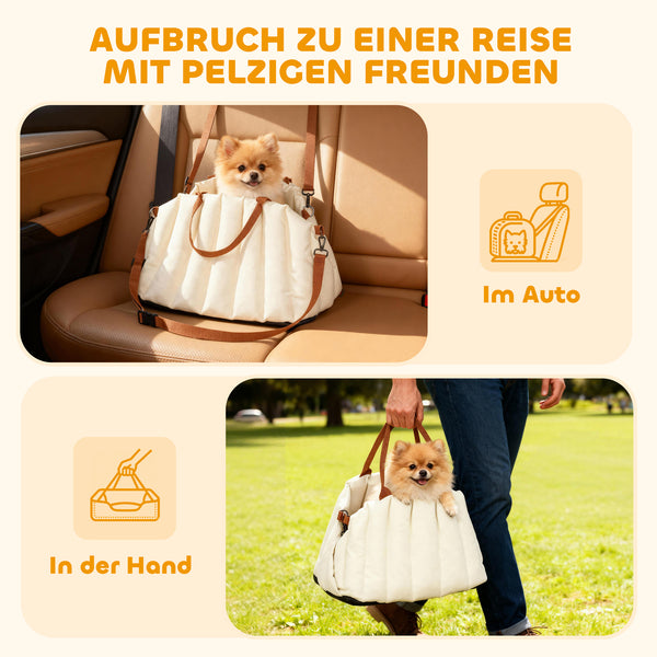 Hundetragetasche mit Gurt und Kissen für kleine Hunde cremeweiss