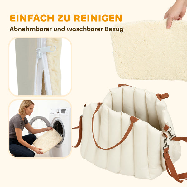 Hundetragetasche mit Gurt und Kissen für kleine Hunde cremeweiss