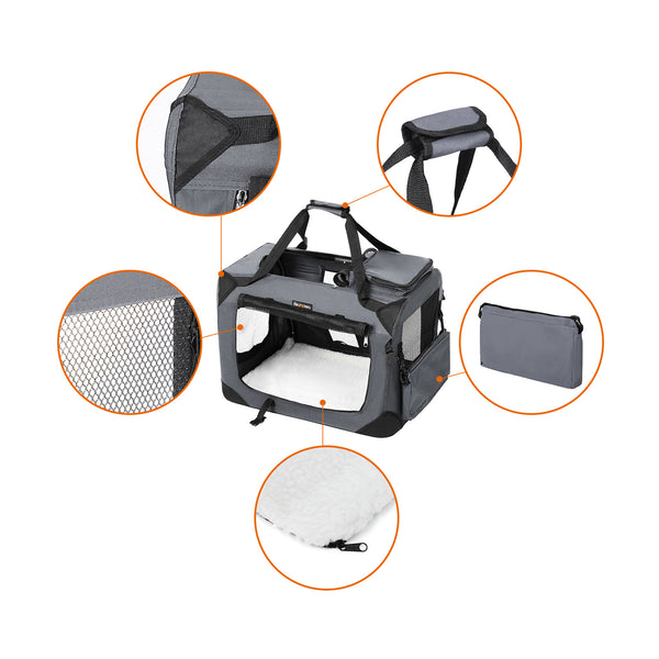 Hundetransportbox faltbar leicht 70x52x52cm Stoff Grau