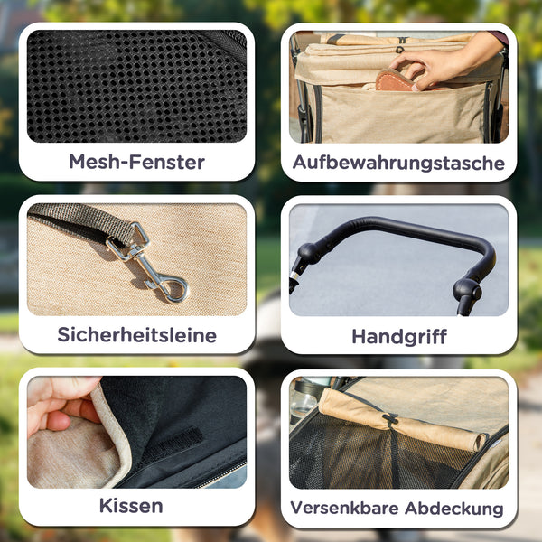 Hundewagen faltbar mit Netzfenster und Kissen für kleine Hunde