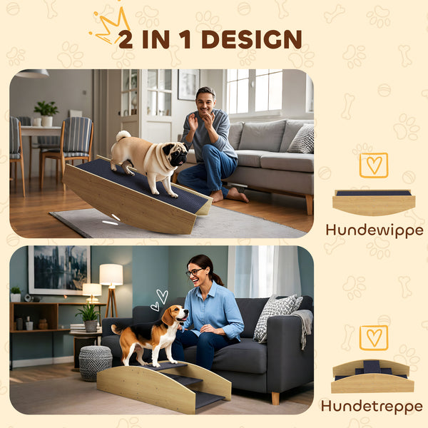 Hundewippe Agility-Rampe 2-in-1 für Hunde bis 15kg Naturholz