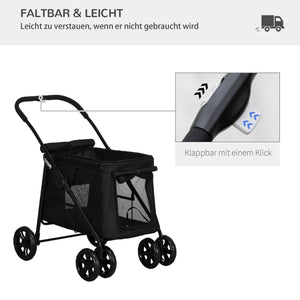 Hundetrolley klappbar mit Kissen und Taschen schwarz