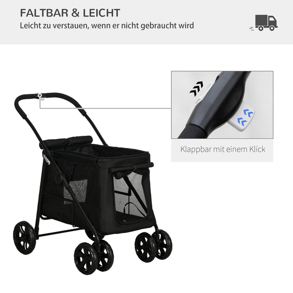 Hundetrolley klappbar mit Kissen und Taschen schwarz