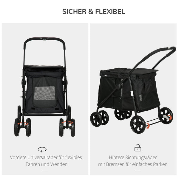 Hundetrolley klappbar mit Kissen und Taschen schwarz