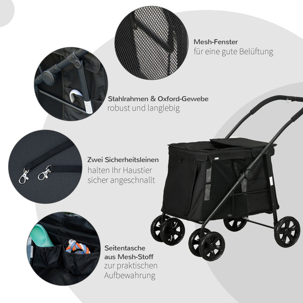 Hundetrolley klappbar mit Kissen und Taschen schwarz