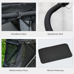 Hundetrolley klappbar mit Kissen und Taschen schwarz