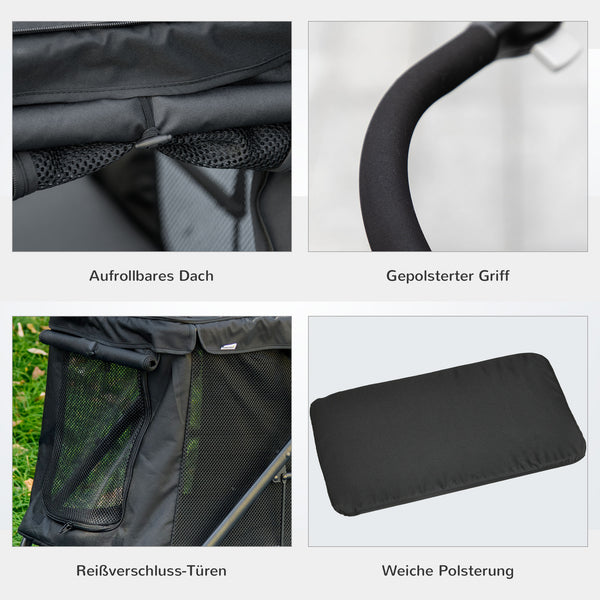 Hundetrolley klappbar mit Kissen und Taschen schwarz
