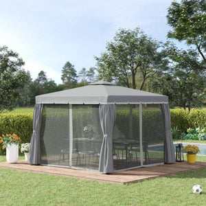 Pavillon für Garten mit zwei Dachebenen, Dunkelgrau, 3 x 3 x 2,7 m
