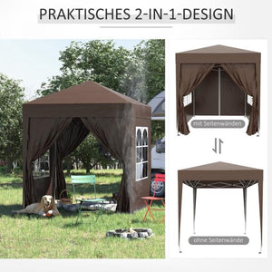 Faltpavillon, Schnellaufbau, 4 Seitenwände, 2 grosse Fenster, Stahlrahmen, schwarz, 2x2m