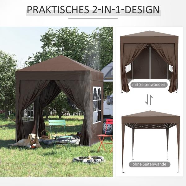 Faltpavillon, Schnellaufbau, 4 Seitenwände, 2 grosse Fenster, Stahlrahmen, schwarz, 2x2m