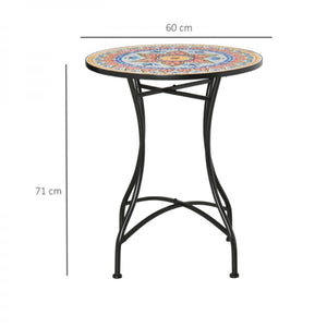 Mosaiktisch rund Bistrotisch Mosaikplatte Keramik Metall Rot+Blau+Weiss Ø60 cm
