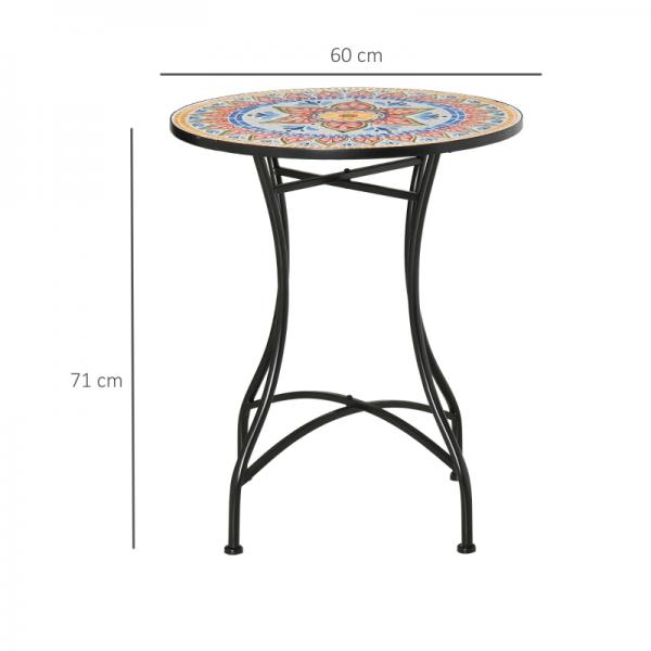 Mosaiktisch rund Bistrotisch Mosaikplatte Keramik Metall Rot+Blau+Weiss Ø60 cm