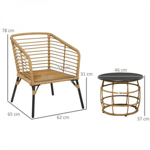 3-teiliges Bistro-Set, wetterbeständig, 1 Beistelltisch, 2 Stühle, Sand+Dunkelgrau
