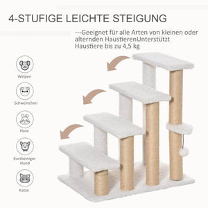 Haustiertreppe Ball 4-stufige Katzentreppe Hundetreppe Tiertreppe Jute Weiss