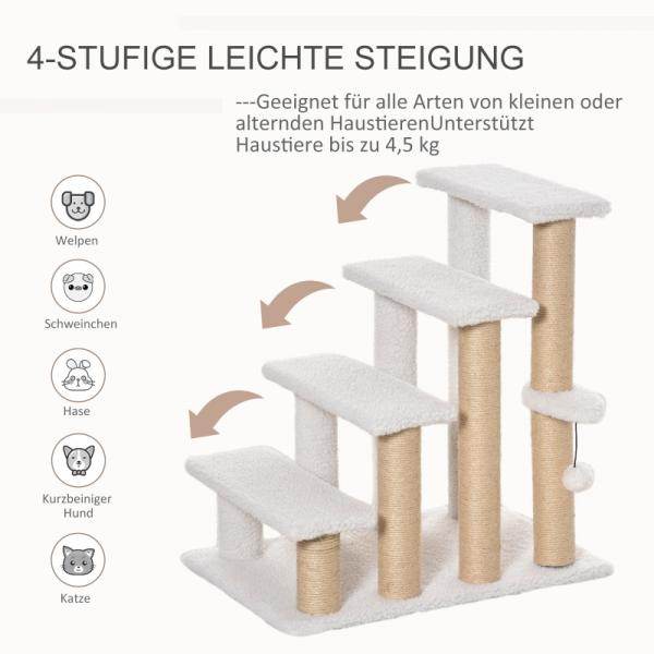 Haustiertreppe Ball 4-stufige Katzentreppe Hundetreppe Tiertreppe Jute Weiss