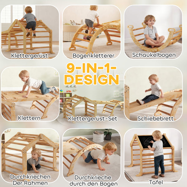 Indoor-Klettergerüst mit Rutsche Rampe Leiter Tafel für Kinder Holz