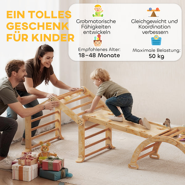 Indoor-Klettergerüst mit Rutsche Rampe Leiter Tafel für Kinder Holz