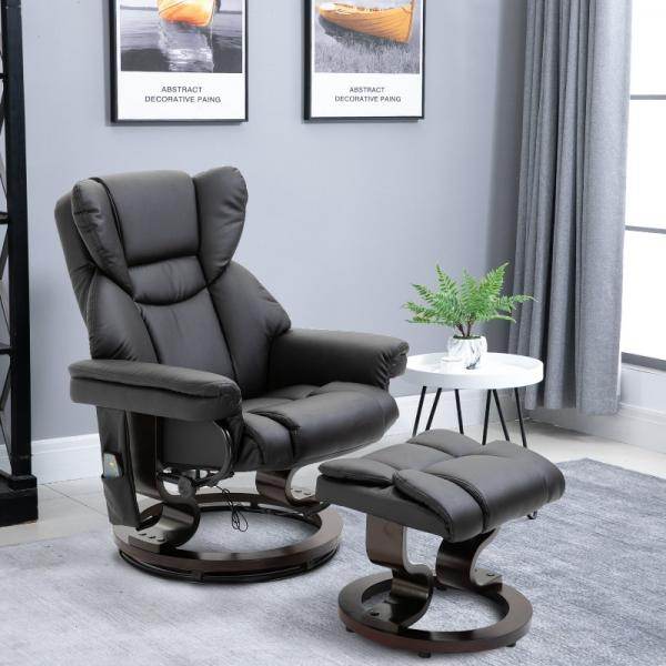 Relaxsessel mit Massagefunktion Fusshocker Massagesessel Liegefunktion Schwarz