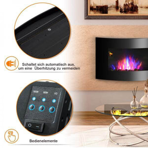 Elektrokamin Wandkamin 1800 Watt LED Fernbedienung Schwarz