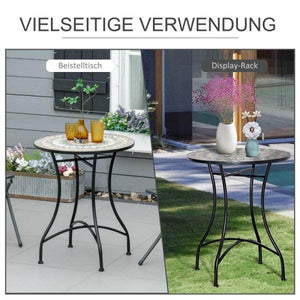 Gartentisch Balkontisch Mosaiktisch Seviertisch rund Stahl + Keramik