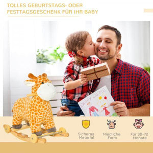 2-IN-1 Schaukelpferd mit Räder Plüsch Schaukeltier Babyschaukel Spielzeug Giraffen-Design Gelb