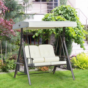 2-Sitzer Hollywoodschaukel Gartenschaukel mit Sonnendach Kissen Metall Polyester Beige