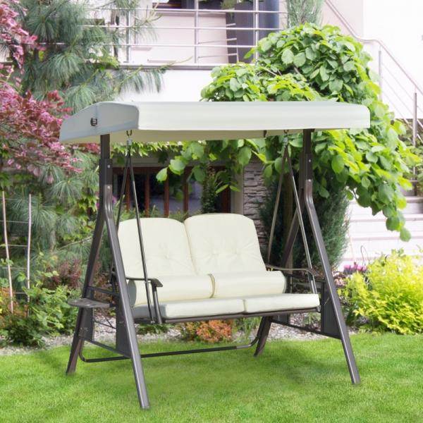 2-Sitzer Hollywoodschaukel Gartenschaukel mit Sonnendach Kissen Metall Polyester Beige