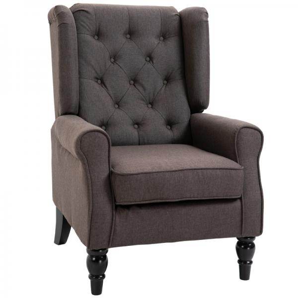 Einzelsessel Relaxsessel Ohrensessel Einzelstuhl Akzentsessel mit Tufting Holzfüsse Polyester Braun