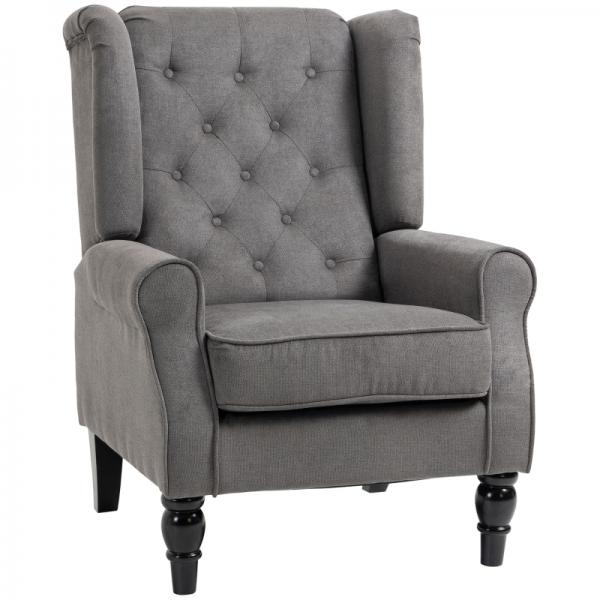 Einzelsessel Relaxsessel Ohrensessel Einzelstuhl Akzentsessel mit Tufting Holzfüsse Polyester Dunkelgrau 74 x 86 x 102 cm