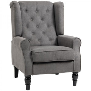 Einzelsessel Relaxsessel Ohrensessel Einzelstuhl Akzentsessel mit Tufting Holzfüsse Polyester Dunkelgrau 74 x 86 x 102 cm