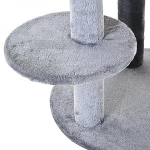 Katzenbaum 4-Stock Katzenhöhle mit Spielbällen Sitzstange Sisalsäule Sisal Plüsch Grau