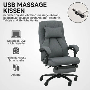 Bürostuhl höhenverstellbarer mit Fussstütze Massagefunktion, Leinen-Gefühl, Grau