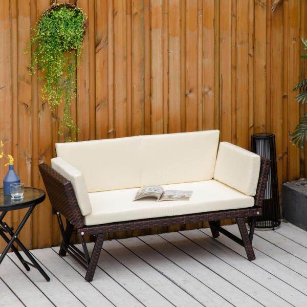 2er Gartensofa Loungesofa Gartenbank aufklappbar Armlehne Polyrattan Braun