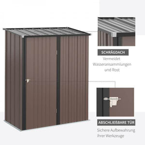 Gerätehaus mit Pultdach 1,34 m² Metall Gartenhaus Geräteschuppen verzinkter Stahl Braun